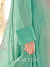 Teal Green Georgette Chikankari Unstitched Suit Set with Patch & Zari Work