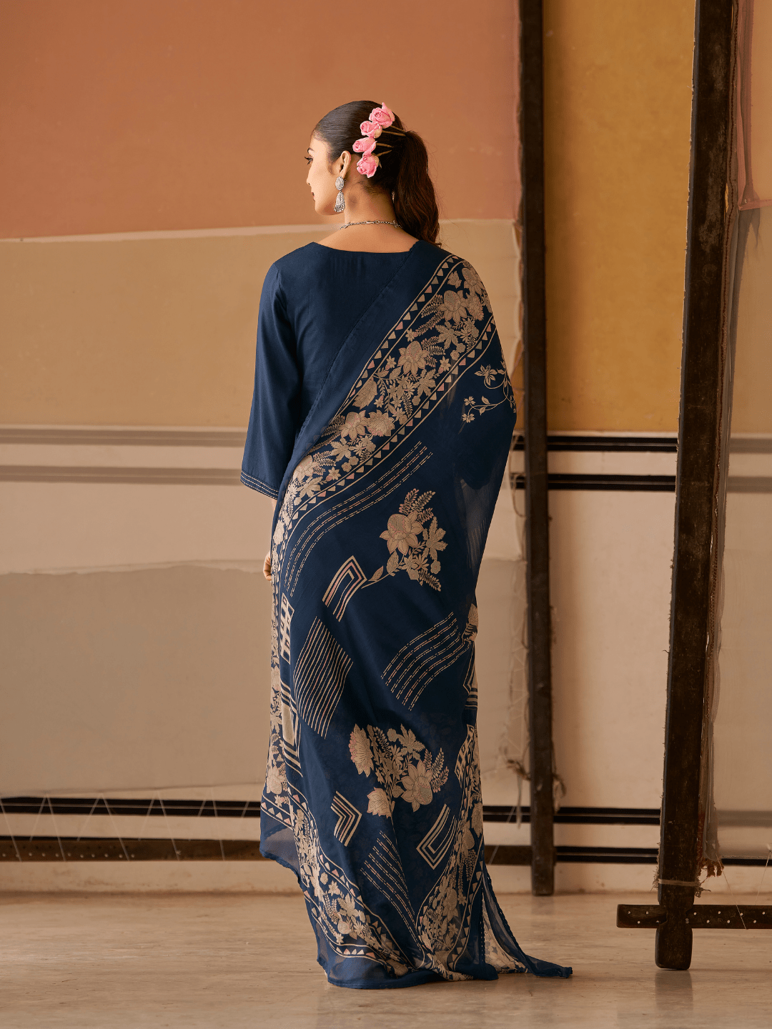 Patchwork Navy Cotton Printed Patchwork + Handwork Unstitched Suit Set – Label Ramtex