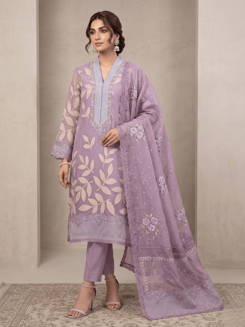 Opera Mauve Organza Jacquard Embroidered Unstitched Suit Set – Label Ramtex
