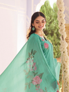 Teal Green Georgette Chikankari Unstitched Suit Set with Patch & Zari Work