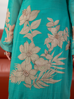 Teal Green Organza Printed Handwork Unstitched Suit Set
