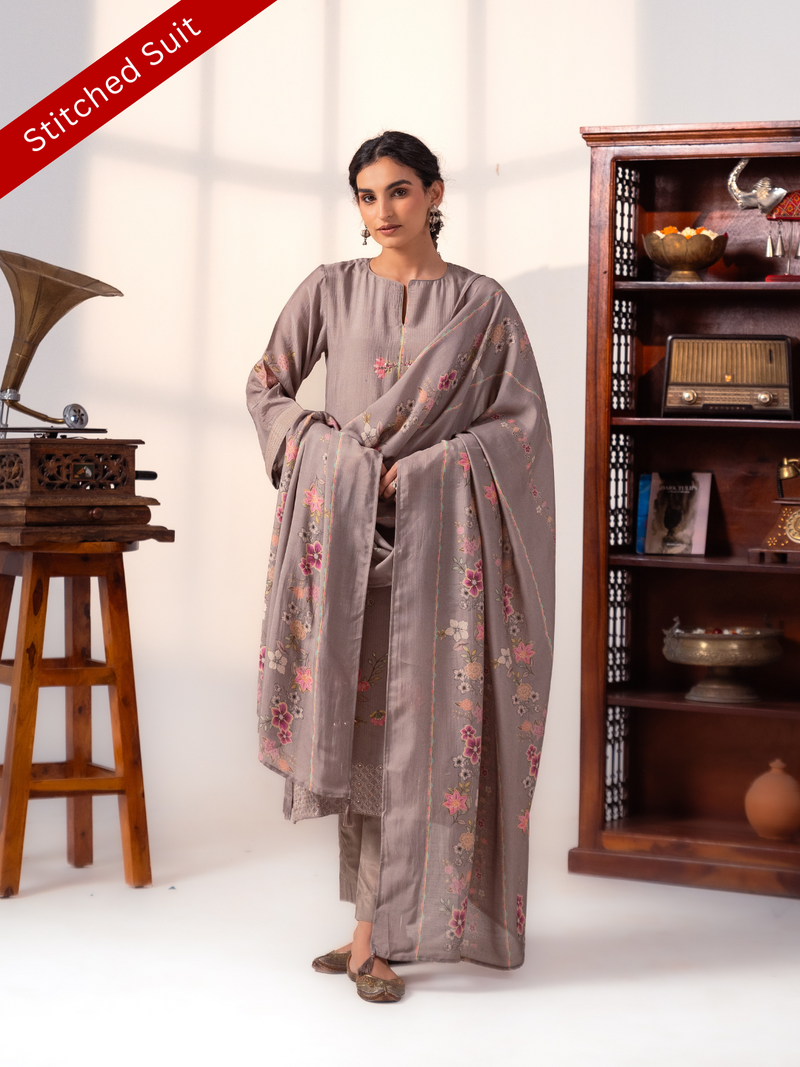 Grey Handwork Stitched Suit Set