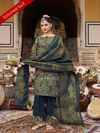 Deep Blue Printed Tissue Organza Stitched Suit Set with Zari and Intricate Embroidery