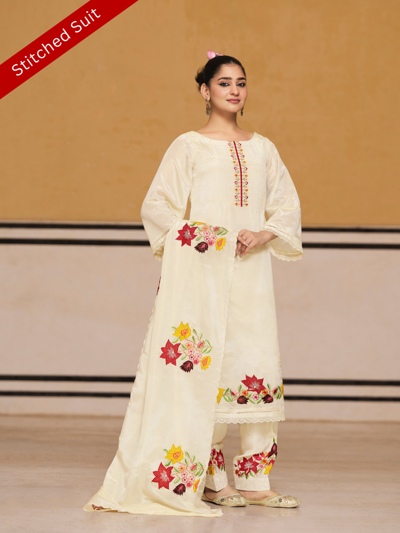 Tissue Silk Patchwork Stitched Suit Set