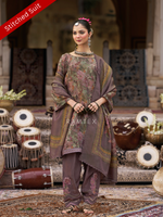 Plum Printed Tissue Organza Stitched Suit Set with Zari and Intricate Embroidery