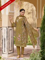 Olive Organza Printed & Sequin-Embroidered Stitched Suit Set