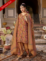 Tangerine Printed Tissue Organza Stitched Suit Set with Zari and Intricate Embroidery