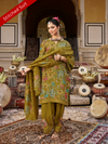 Mustard Printed Tissue Organza Stitched Suit Set with Zari and Intricate Embroidery