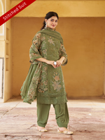 Green Organza Printed & Sequin-Embroidered Stitched Suit Set