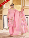 Blush Pink Organza Printed & Sequin-Embroidered Stitched Suit Set