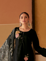 Black Printed Patchwork Handwork Unstitched Suit Set