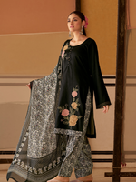 Black Printed Patchwork Handwork Unstitched Suit Set
