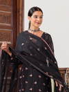 Black Organza Unstitched Suit Multi-Thread Embroidery & Bottom Work
