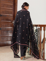 Black Organza Unstitched Suit Multi-Thread Embroidery & Bottom Work