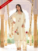 White Ivory Georgette Chikankari Stitched Suit Set with Patch & Zari Work