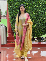 Buttery Silk Unstitched Suit Set Handwork