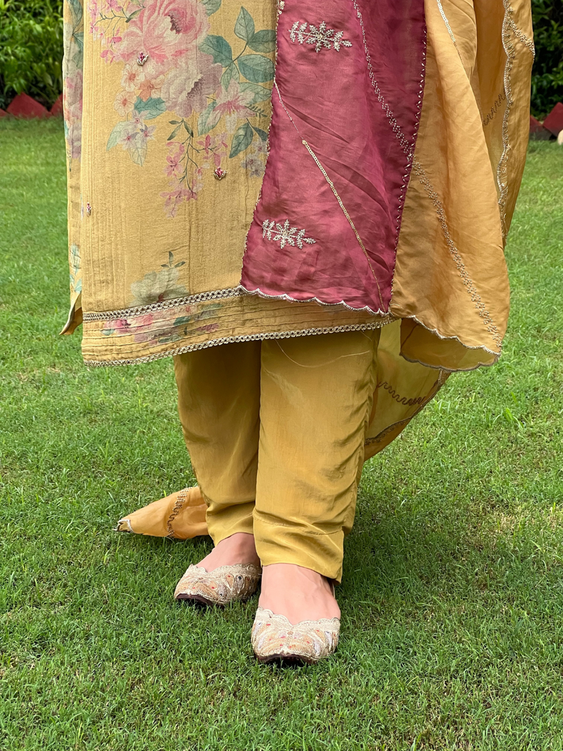 Buttery Silk Unstitched Suit Set Handwork