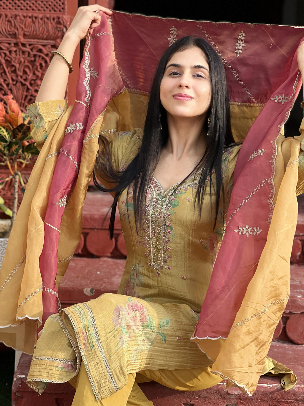 Buttery Silk Unstitched Suit Set Handwork
