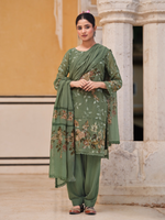 Dark Green Sequins Embroidered Organza Party Wear Unstitched Suit Set