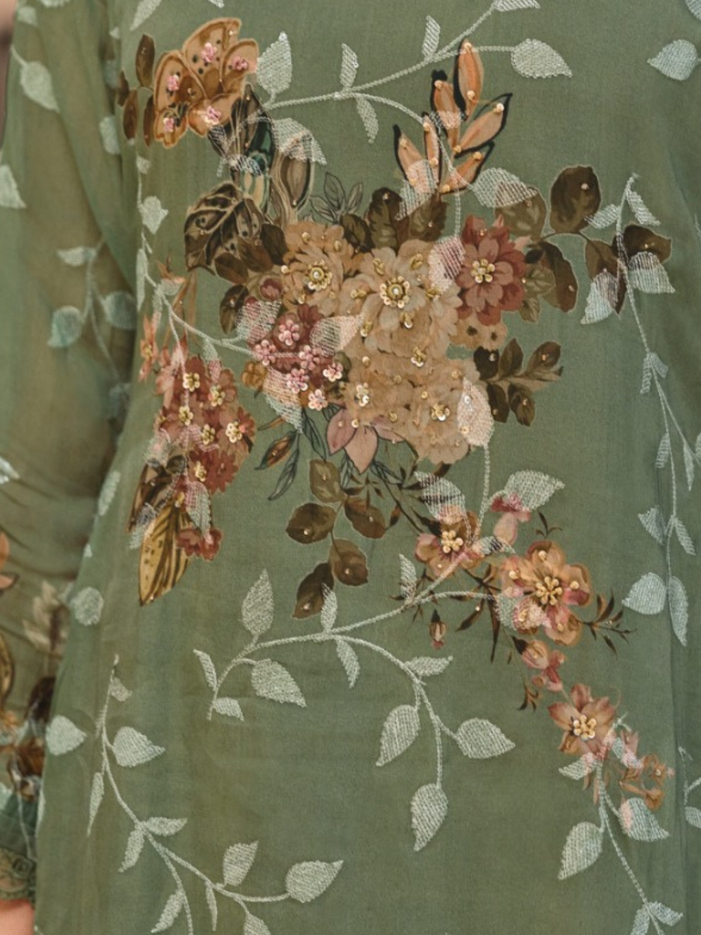 Dark Green Sequins Embroidered Organza Party Wear Unstitched Suit Set