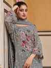 Grey Sequins Embroidered Organza Party Wear Unstitched Suit Set