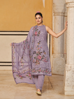 Lavender Sequins Embroidered Organza Party Wear Unstitched Suit Set