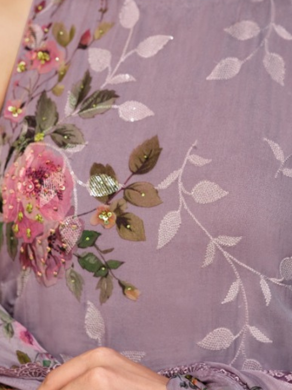 Lavender Sequins Embroidered Organza Party Wear Unstitched Suit Set