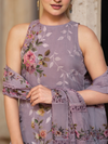 Lavender Sequins Embroidered Organza Party Wear Unstitched Suit Set
