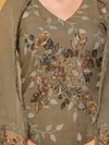 Olive Sequins Embroidered Organza Party Wear Unstitched Suit Set