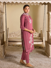 Rouge Pink Pashmina Embroidered Unstitched Suit Set with Shawl