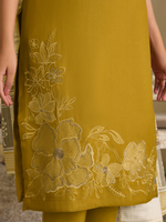 Deep Gold Pashmina Embroidered Unstitched Suit Set with Shawl