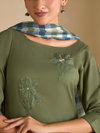 Olive Pashmina Embroidered Unstitched Suit Set with Shawl