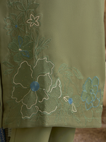 Olive Pashmina Embroidered Unstitched Suit Set with Shawl