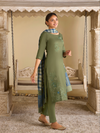 Olive Pashmina Embroidered Unstitched Suit Set with Shawl