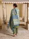 Olive Pashmina Embroidered Unstitched Suit Set with Shawl