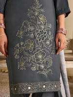Deep Grey Pashmina Embroidered Unstitched Suit Set with Shawl