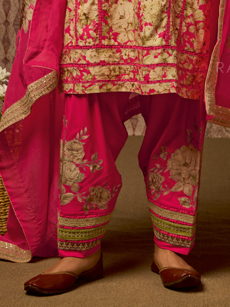 Pink Cottswool Embroidered Unstitched Suit Set with Bottom Work
