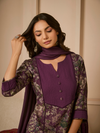 Mauve Pashmina Unstitched Suit Set with Shawl Dupatta
