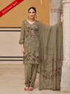 Olive Sequins Embroidered Organza Party Wear Stitched Suit Set