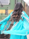 Turquoise Embroidered Heavy Organza Party Wear Unstitched Suit Set