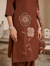 Rust Corduroy Printed Patch & Hand Work Unstitched Suit Set