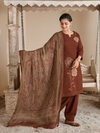 Rust Corduroy Printed Patch & Hand Work Unstitched Suit Set