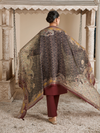 Burnt Maroon Corduroy Printed Hand-Embroidered Unstitched Suit Set