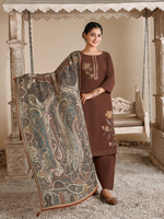 Moocha Corduroy Printed Patch & Hand Work Unstitched Suit Set