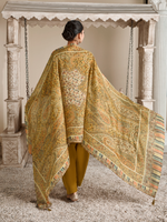 Mustard Corduroy Printed Patch & Hand Work Unstitched Suit Set