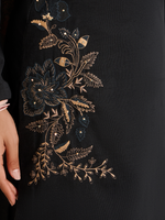 Black Corduroy Printed Hand-Embroidered Unstitched Suit Set