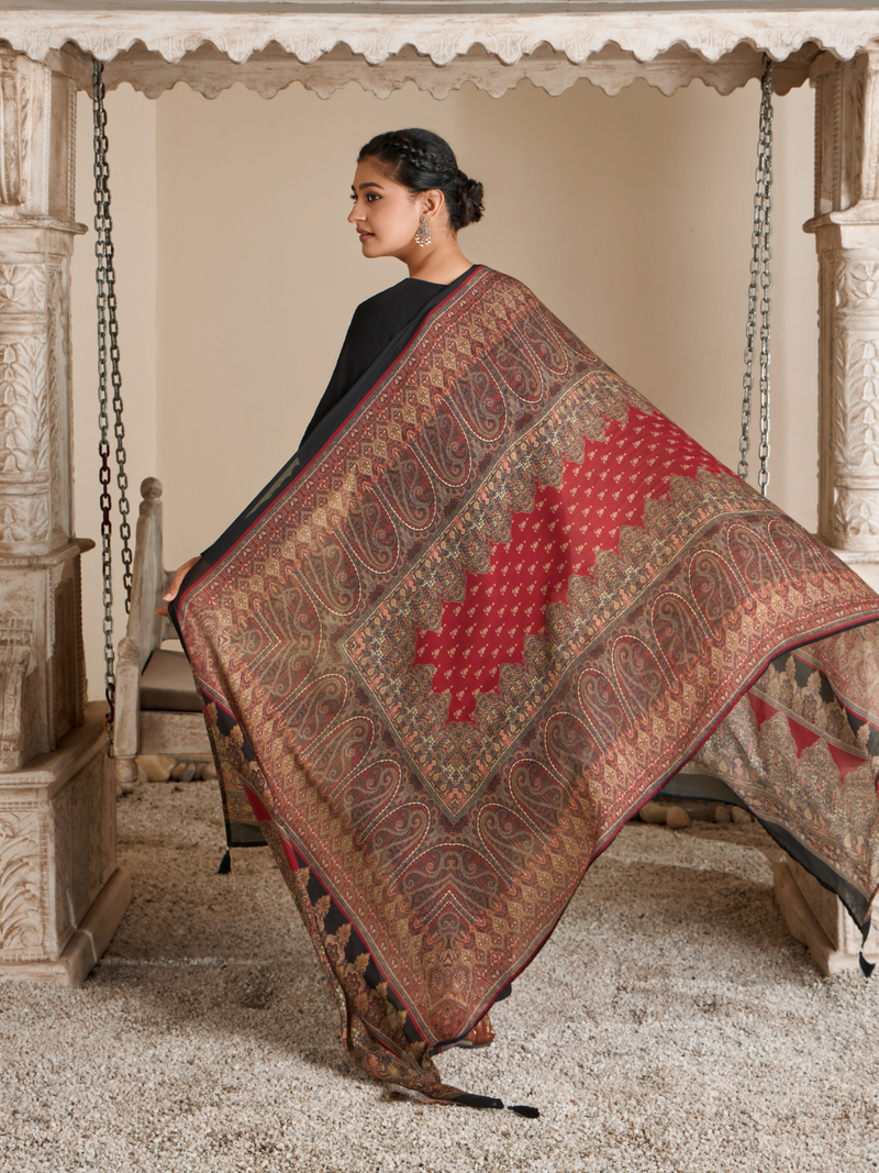 Black Corduroy Printed Hand-Embroidered Unstitched Suit Set
