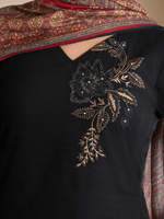 Black Corduroy Printed Hand-Embroidered Unstitched Suit Set