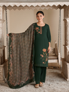 Dark Green Corduroy Printed Patch & Hand Work Unstitched Suit Set