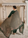 Dark Green Corduroy Printed Patch & Hand Work Unstitched Suit Set